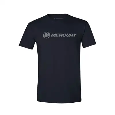 Classic black Tee with silver Mercury logo on white background.