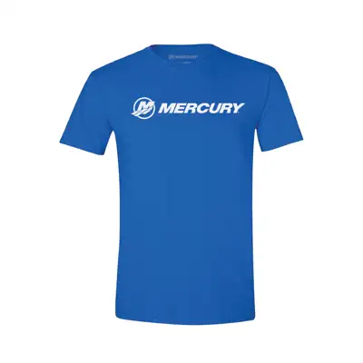 Bright blue Mercury Current Tee on white background.