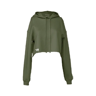 Military Green Ladies Crop Hoodie product image on white background