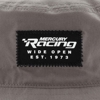 Image of a khaki bucket hat with a black and white Mercury Racing patch on the front