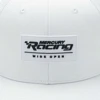 Image of a white cap with white mesh back and black Mercury Racing logo on front