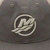 Image of a gray cap with tan mesh back and tan Mercury logo on front