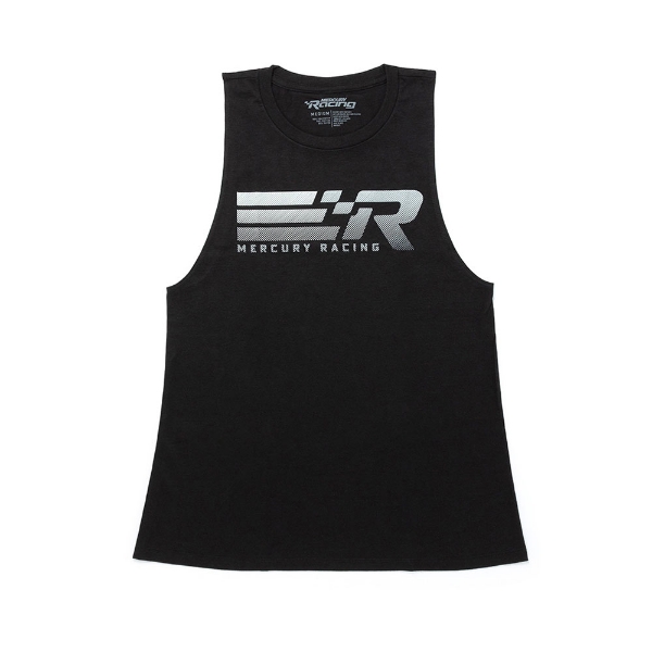 Image of the black Mercury Racing Women's Stripes Tank with Mercury Racing design on the front