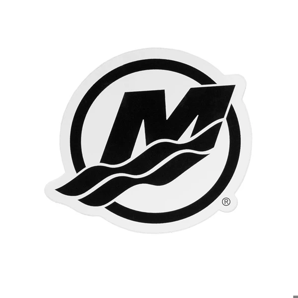 Image of a white and black Mercury logo decal