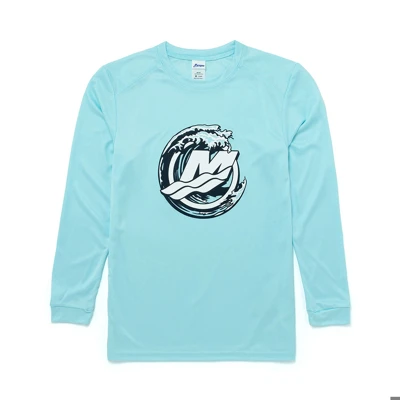 Image of a blue long sleeve with black and white Mercury wave design