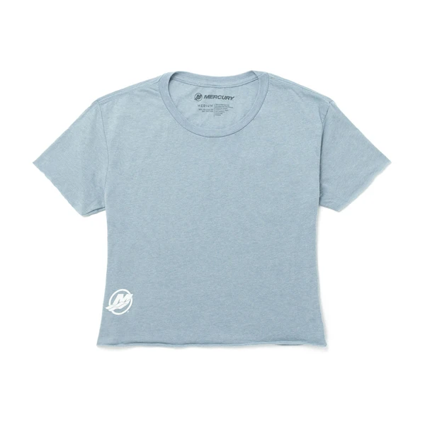Image of a blue crop top with white Mercury logo