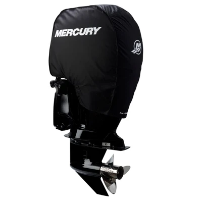 Image of the Black Mercury Tow-n-Stow Engine Cover - 135-150 HP 4 Stroke with white Mercury logo