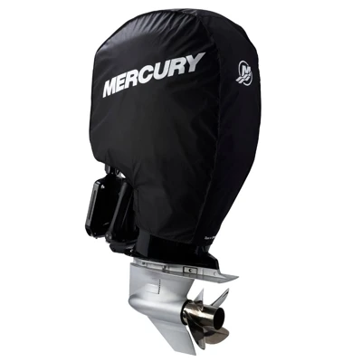 Image of the Black Mercury Tow-n-Stow Engine Cover - Verado 6cyl 225-400 HP with white Mercury logo