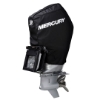 Image of the Black Mercury Tow-n-Stow Engine Cover - 200-300hp, 4.6L V8 2018-2024 with white Mercury logo
