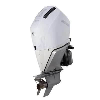 White Mercury Breathable Engine Cover - 250 HP 4.6L V8 2018-2024 Front Product Image on white background