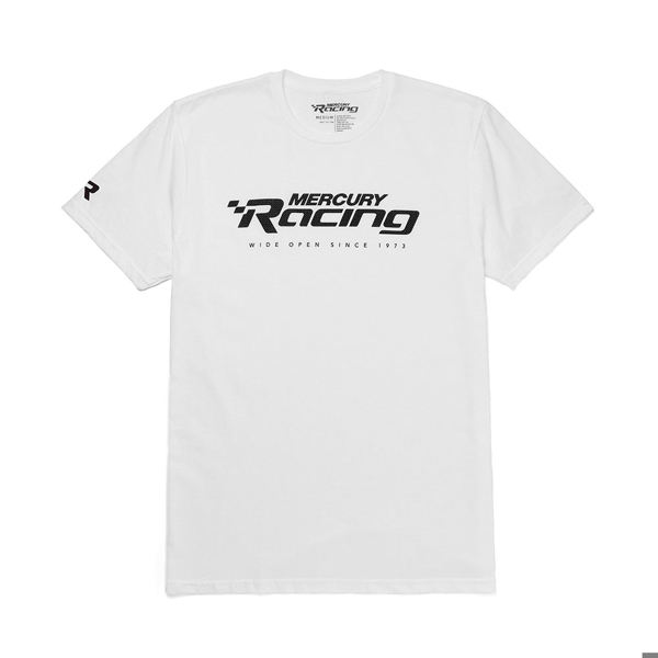 White Mercury Racing Speed Tee Product Image with the Mercury Racing logo on the front