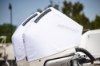 Image of the white Mercury Breathable Engine Cover - 200-300hp, 4.6L V8 2018-2024 with gray Mercury logo