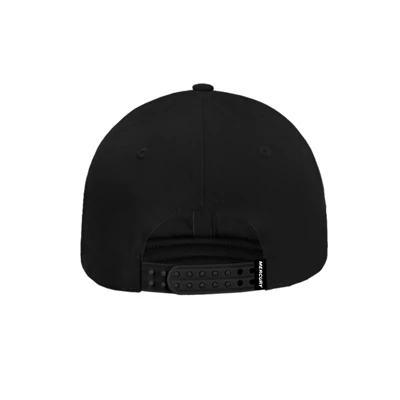 Image of the Red/Black Flatbill Cap with white Mercury logo on the front