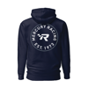 Image of a navy hoodie with white Mercury Racing logo	