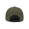 Back image of an olive performance hat with a Mercury PVC patch