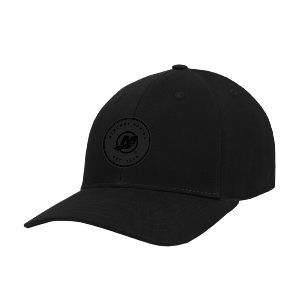 Image of the Black Stretch Fit Cap with Mercury Marine patch on the front