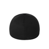 Image of a black cap with a curved bill and a stretch closure back	