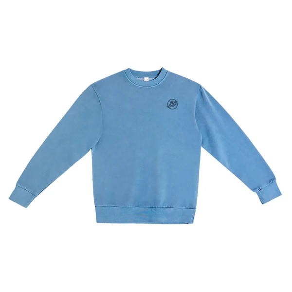 Blue Crewneck front and back image on white background	