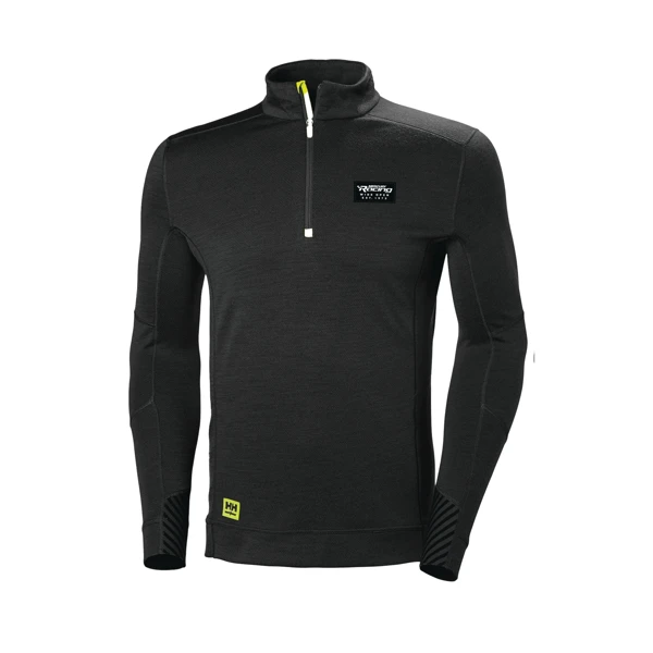 Image of a black quarter zip with Mercury logo	