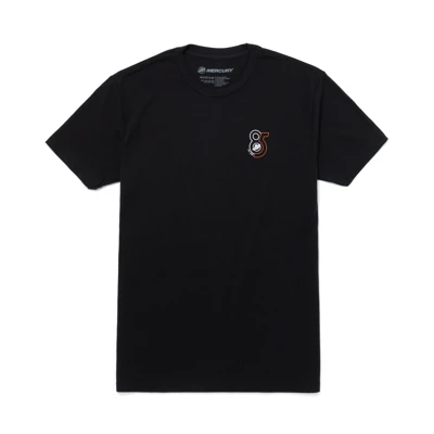 Image of a black tee with white and red 85th anniversary design	