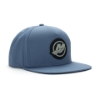 Image of a blue cap with a black and gray Mercury patch on the front	