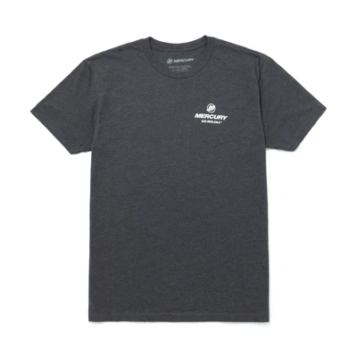 Image of a gray tee with white Mercury Marine logo