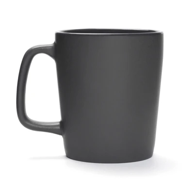 Image of a gray mug with a black, white and red Mercury Marine logo	