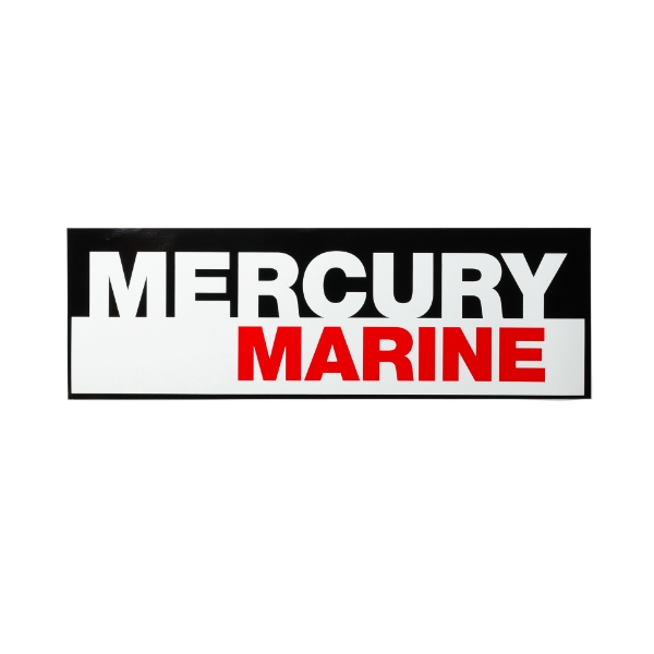 Image of a red, white and black Mercury Marine decal	