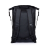 Image of a black waterproof backpack with white Mercury Racing logo