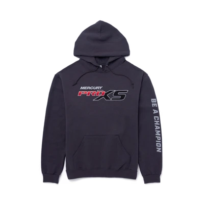 Image of the Pro XS Hoodie with Mercury Pro XS logo on the front and the word "Be a champion" on the left sleeve