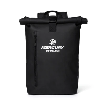 Image of the black Waterproof Backpack with white Mercury logo on the front