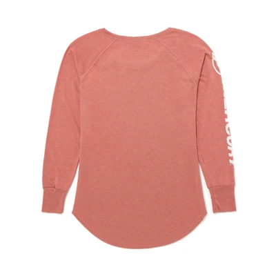 Image of a salmon colored long sleeve with white Mercury logo