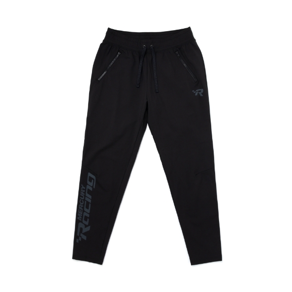 Image of black joggers with gray Mercury Racing logo