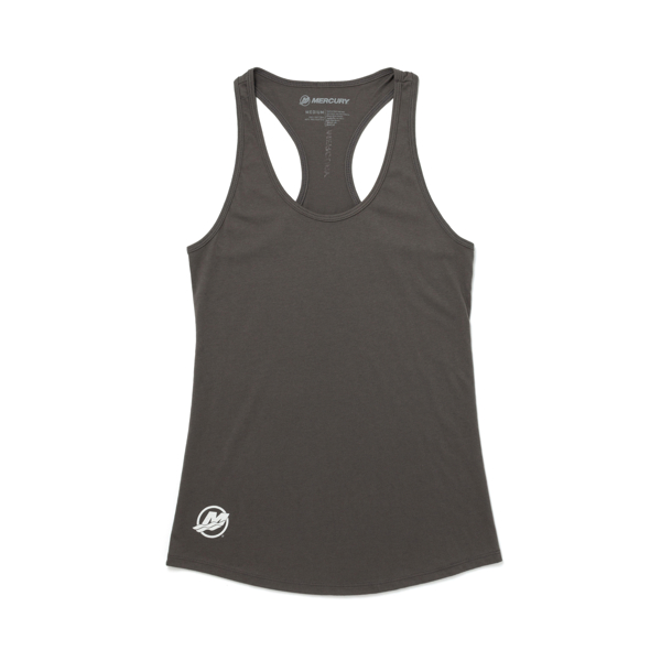 Image of a gray tank top with white Mercury Racing logo