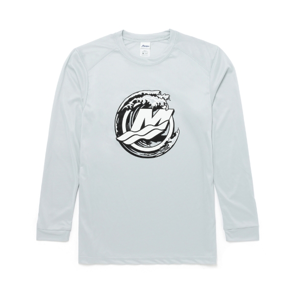 Image of a gray long sleeve tee with black and white Mercury design