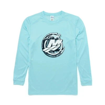 Image of a blue long sleeve with black and white Mercury wave design