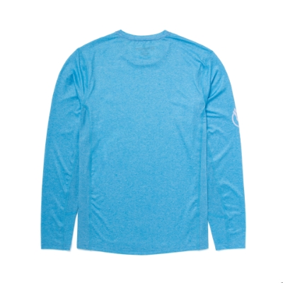 Image of the Columbia Blue Long Sleeve Performance Shirt with Mercury logo on the left chest and on the right sleeve