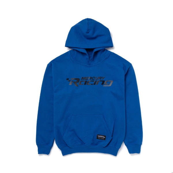 Mercury Racing Youth Sweatshirt product image with Mercury Racing logo on the front and Mercury Racing patch on the lower left side of the pocket