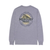 A light gray long-sleeved t-shirt with a large, circular Mercury Marine logo on the back. The logo features a fish tail, the Mercury Marine name, and the year 1939.