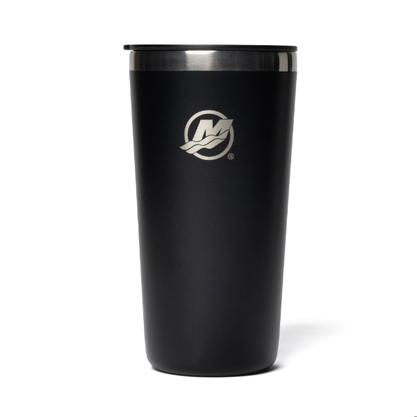 Image of the Black 20 oz Hydroflask Tumbler with Mercury logo on the front