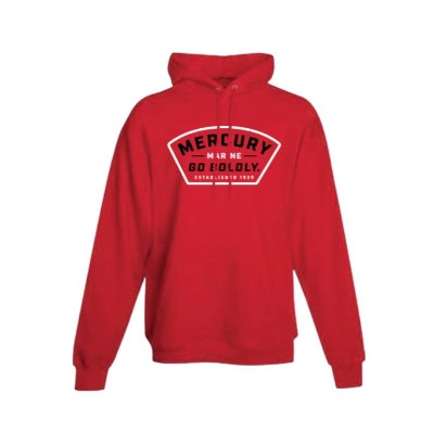 Mercury Marine Go Boldy Red Hoodie product image on white background