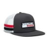 Right side view image of the Striped Trucker Cap with Mercury Marine Patch on the front