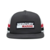 Image of the Striped Trucker Cap with Mercury Marine Patch on the front