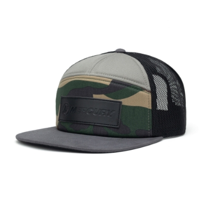 Left side view image of the Camo Leather Patch Cap with Mercury Patch on the front