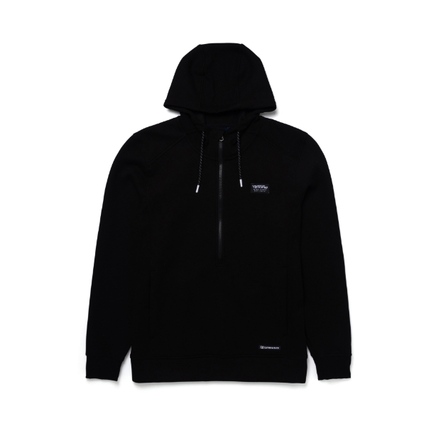 Image of a black full zip hoodie with Mercury Racing logo on the left chest