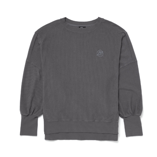 Image of a grey colored long sleeve with white Mercury logo on the left chest