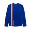 back view of Red, white, Royal Blue and light blue performance long sleeve with Mercury Racing logo on back of garment