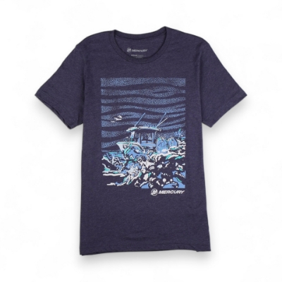 Front image of the Saltwater Tee with graphic showcasing the salt life and the power of your Mercury