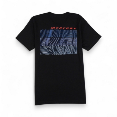 Front image of the Black Wave Tee with Mercury logo on the left chest