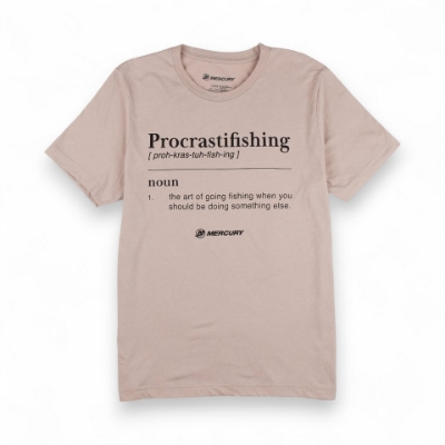 Image of the Sand Procrastifishing Tee with Text graphic on the full front
